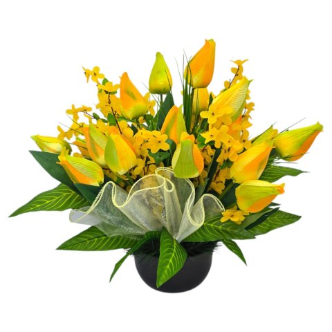 Stroik na cmentarz kwiaty tulipany na grób pomnik wzór wiosenny