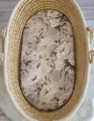 Prześcieradło bawełniane do kosza Mojżesza Boho wózka gondoli 75x35 cm - Peonies beige