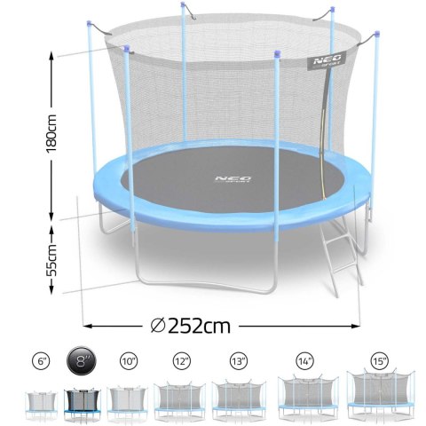 Trampolina ogrodowa 8ft/252cm siatka wewnętrzna i drabinką
