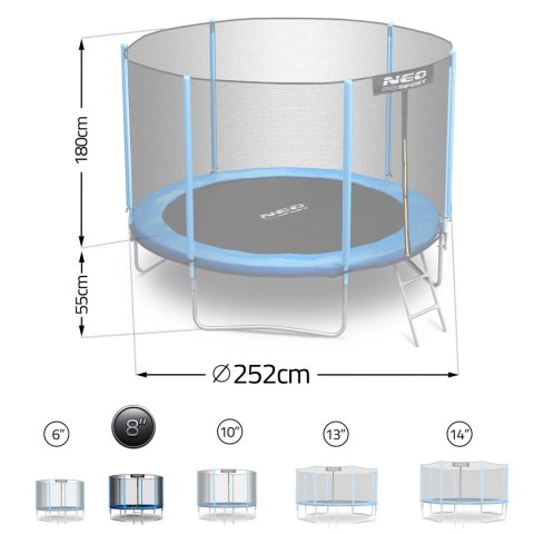 Trampolina ogrodowa 8ft/252cm siatka zewnętrzna i drabinką