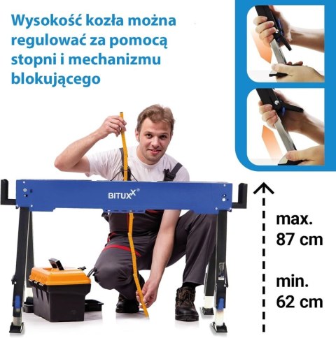 Koziołek warsztatowy składany 600 kg Stojak Roboczy regulacja 62-87 cm