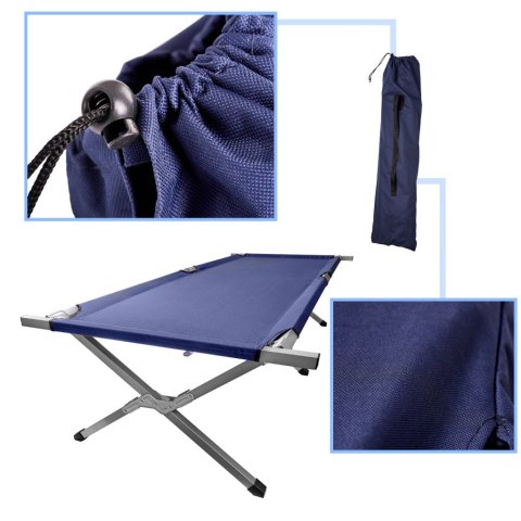 Łóżko polowe LUARO składane turystyczne kanadyjka XXL niebieskie 150kg