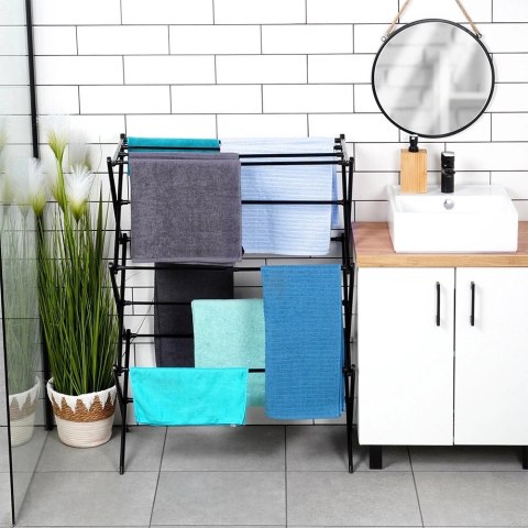 Suszarka na pranie metalowa czarna pionowa rozsuwana 44,5-75x37,5x105 cm