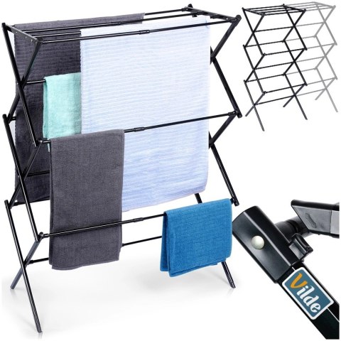 Suszarka na pranie metalowa czarna pionowa rozsuwana 44,5-75x37,5x105 cm