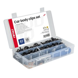 Zestaw spinek i kołków samochodowych mały z narzędziami 83+18szt.amio-04740