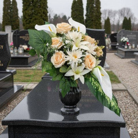 Bukiet flakon stroik na cmentarz kompozycja kwiatowa na grób