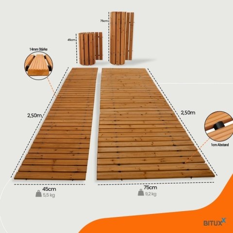 Ścieżka ogrodowa drewniana cedrowa zwijana 250 × 75 cm