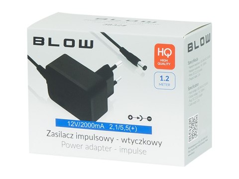 3841# Zasilacz impulsowy 12v/2000ma 2,1/5,5 (+) wtyczkowy kątowy"