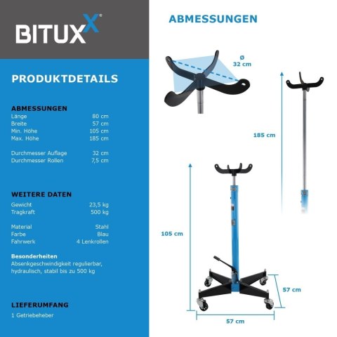Podnośnik stojak do silników i skrzynie biegów do 500kg 105-185cm Niebieski