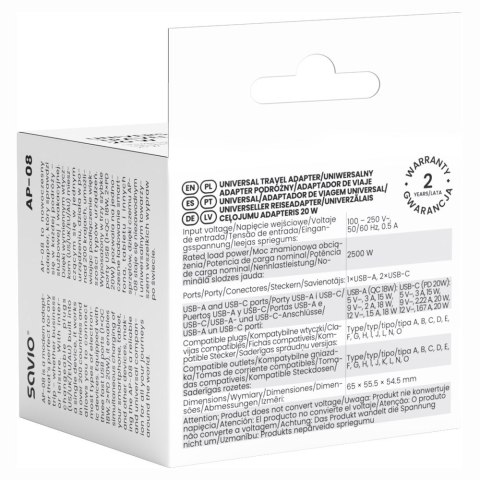 SAVIO UNIWERSALNY ADAPTER PODRÓŻNY 20W AP-08