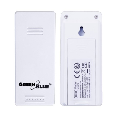 Bezprzewodowa stacja pogody GreenBlue,temperatura + wilgotność IN/OUT, zegar + alarm + data, do wyboru °C / °F, zasięg do 60m, G