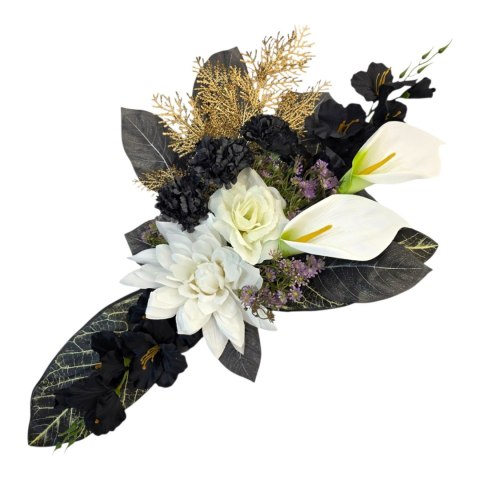 Bukiet flakon stroik na cmentarz biało czarna kompozycja na grób