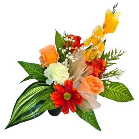 Bukiet flakon stroik na cmentarz kompozycja kwiatowa sztuczne kwiaty