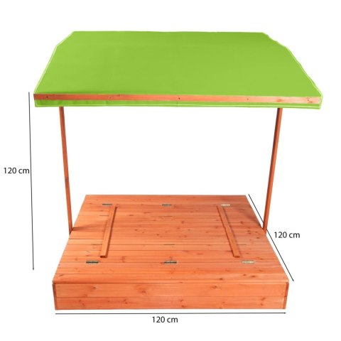 Drewniana piaskownica ogrodowa z daszkiem impregnowana zamykana z ławkami 120x120 jasnozielona