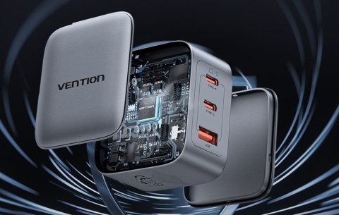 Ładowarka Vention 70W GaN PD 1x USB-A 2x USB-C czarna