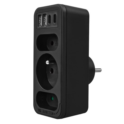 MACLEAN GNIAZDKO PRĄDOWE X3 + 4XUSB, ROZGAŁĘŹNIK Z 3 GNIAZDAMI, 2XUSB A, 2XUSB C PD 20W, 1X16A + 2X6A MCE248 F/B