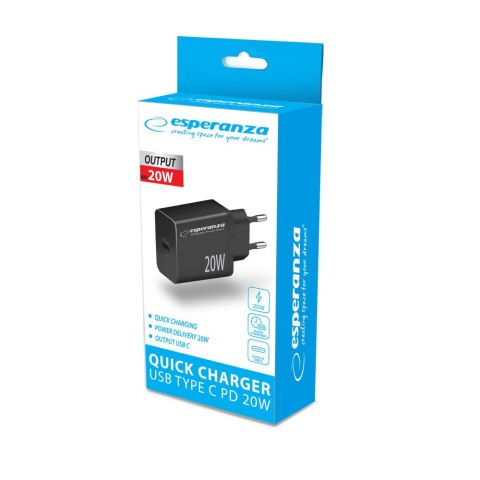 EZC104K Esperanza ładowarka sieciowa 20w usb-c pd czarna