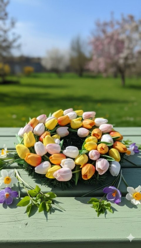 Premium wiosenny wianek na drzwi tulipany stroik dekoracja domu