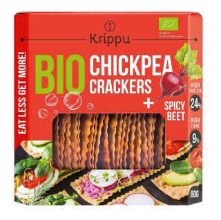 KRAKERSY PROTEINOWE Z CIECIERZYCY PIKANTNE Z BURAKIEM BIO 80 g - KRIPPU