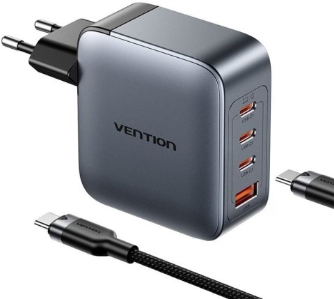 Ładowarka Vention 100W GaN 1x USB-A 3x USB-C + kabel USB-C do USB-C 1m