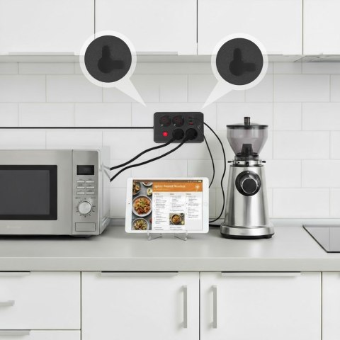 MACLEAN LISTWA ZASILAJĄCA, PRZEDŁUŻACZ 4 GNIAZDA + 3XUSB, 110-240V AC 50/60HZ, 2.1A MAX 2500W, 1,5M, CZARNA MCE392 B