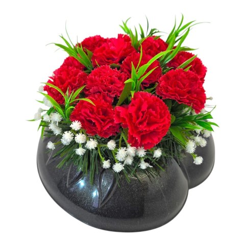 Stroik na cmentarz kompozycja kwiatowa na grób miska serce goździki