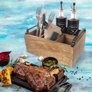 Stojak Organizer na Sztućce Sosy i Przyprawy Drewniany Ozdobny ORION