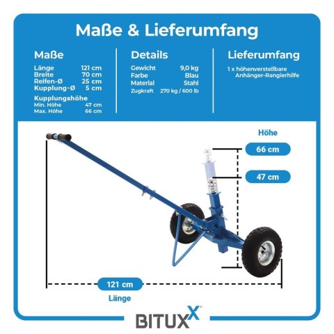 Manewrownik Do Przyczepy Z Kołem Podporowym 270kg Regulacja BITUXX
