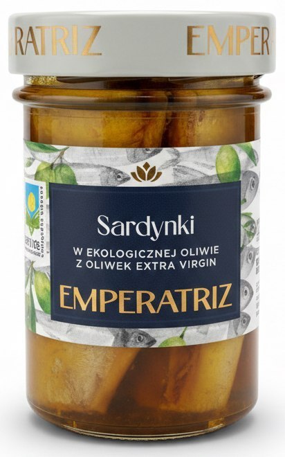 SARDYNKI EUROPEJSKIE W BIO OLIWIE Z OLIWEK EXTRA VIRGIN 180 g (126 g) (SŁOIK) - EMPERATRIZ