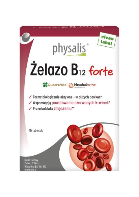 ŻELAZO + WITAMINA B12 FORTE 45 TABLETEK - PHYSALIS