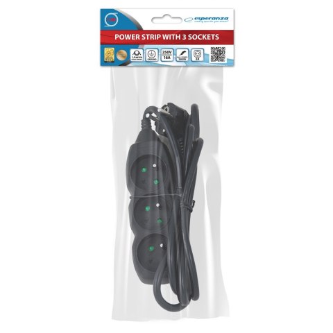 ELK203K Esperanza listwa zasilająca 3 gn. 1.5m czarna