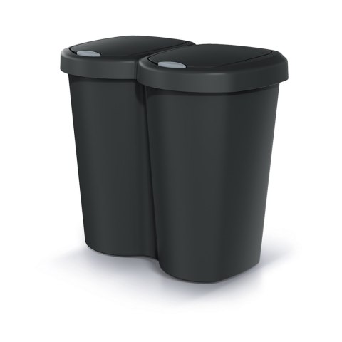 Kosz na śmieci Compacta B Duo, Czarny recykling, pojemność 40L, Jedna komora, Dwie pokrywki, Wersja przyścienna, NDBS40-S411