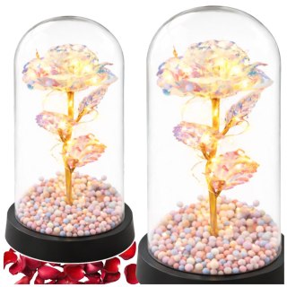 Wieczna Róża W Szklanej Kopule Oświetlenie LED Kryształowa 21,5 x 11 cm