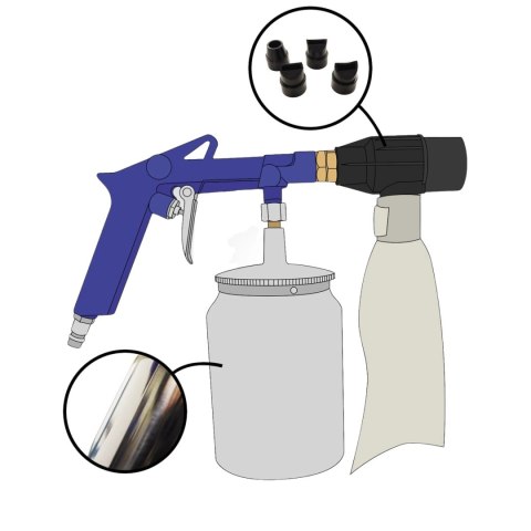 Zestaw pistolet do piaskowania pneumatyczny 4 el ścierniwo stalowy zbiornik