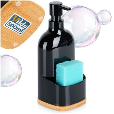 Dozownik do Naczyń VILDE 500 ml Czarny z Miejscem na Gąbkę z Bambusem