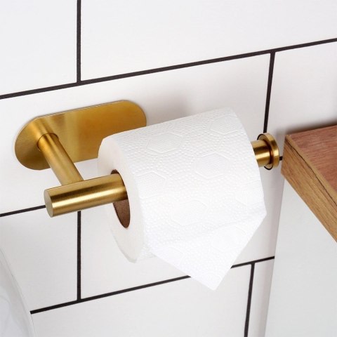 Uchwyt na Papier Toaletowy Stal Nierdzewna Złoty Montaż Taśma 16,5 x 7.7 cm