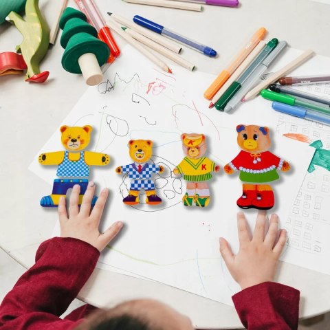 Drewniana układanka misie skrzynka klocki 74 el puzzle