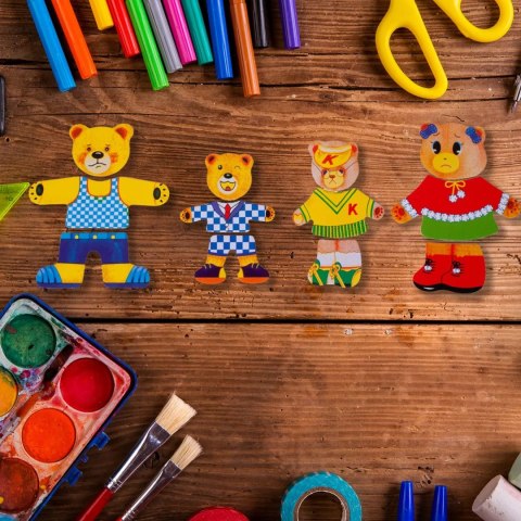 Drewniana układanka misie skrzynka klocki 74 el puzzle