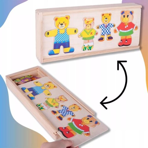 Drewniana układanka misie skrzynka klocki 74 el puzzle