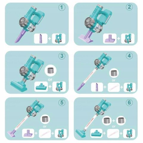 Odkurzacz dla Dzieci Pionowy 2w1 Zestaw do Sprzątania 3 Ssawki Dźwięki