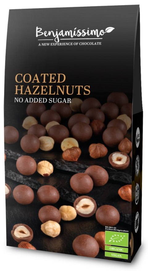 ORZECHY LASKOWE W CZEKOLADZIE PRALINOWEJ BEZ DODATKU CUKRÓW BEZGLUTENOWE BIO 60 g - BENJAMISSIMO