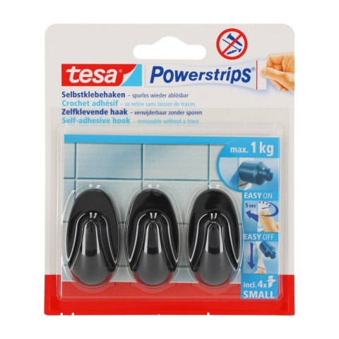 Haczyki samoprzylep.powerstrips 3 szt.owalne małe,czarne