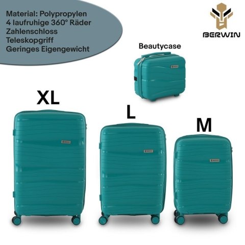 Zestaw walizek BERWIN Torna 4w1 - twarde walizki na kółkach + kosmetyczka Aqua Breeze