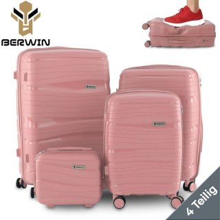 Zestaw walizek BERWIN Torna 4w1 - twarde walizki na kółkach + kosmetyczka DUSTY Rose