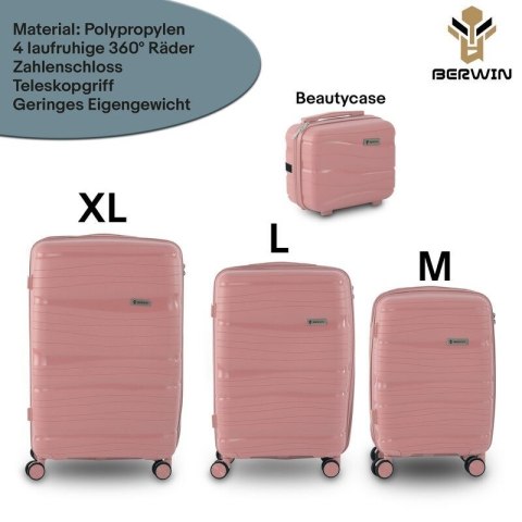 Zestaw walizek BERWIN Torna 4w1 - twarde walizki na kółkach + kosmetyczka DUSTY Rose
