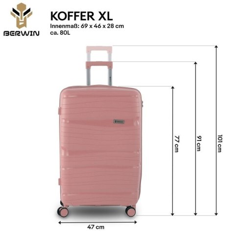 Zestaw walizek BERWIN Torna 4w1 - twarde walizki na kółkach + kosmetyczka DUSTY Rose