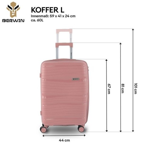 Zestaw walizek BERWIN Torna 4w1 - twarde walizki na kółkach + kosmetyczka DUSTY Rose
