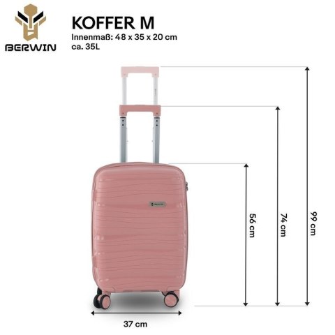 Zestaw walizek BERWIN Torna 4w1 - twarde walizki na kółkach + kosmetyczka DUSTY Rose