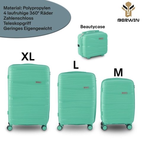 Zestaw walizek BERWIN Torna 4w1 - twarde walizki na kółkach + kosmetyczka Fresh Mint