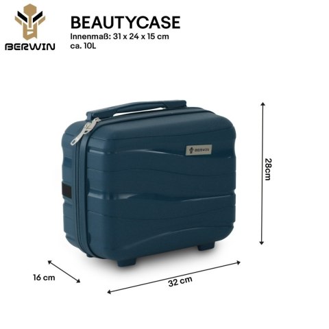 Zestaw walizek BERWIN Torna 4w1 twarde walizki na kółkach + kosmetyczka OCEAN Petrol